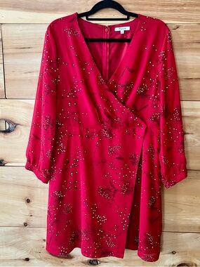 Madewell Red Wrap-Style Midi Dress w/Dainty Floral Print Lightweight Feminine
